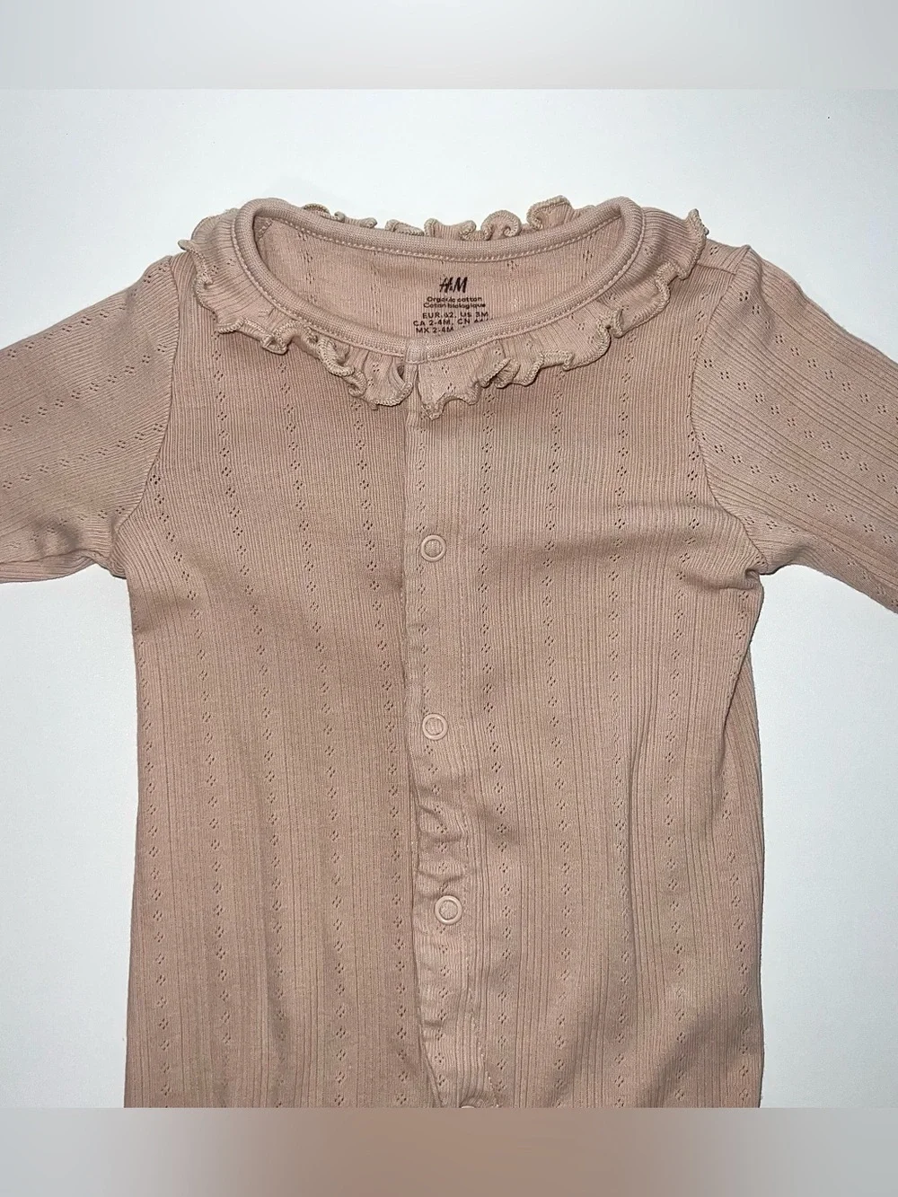 H&M Baby Organic Cotton Ruffle Collar Romper & 2-Piece Set Beige Pink 0-3 Months